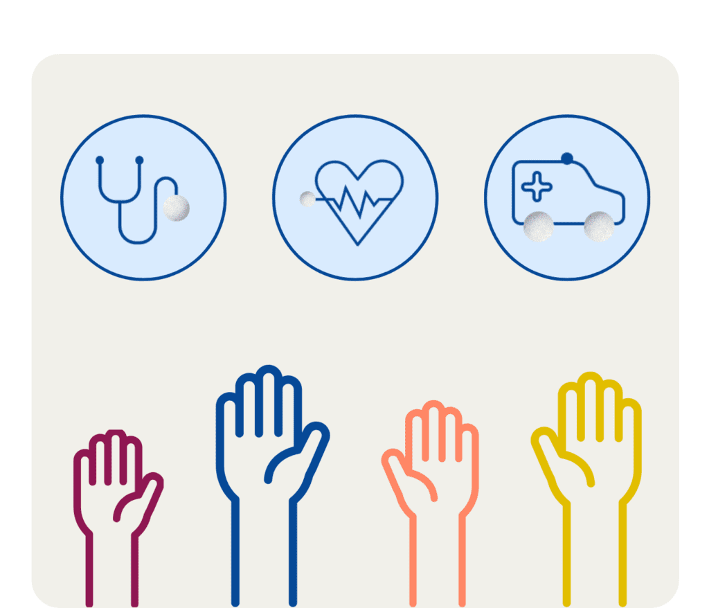hands reaching for healthcare