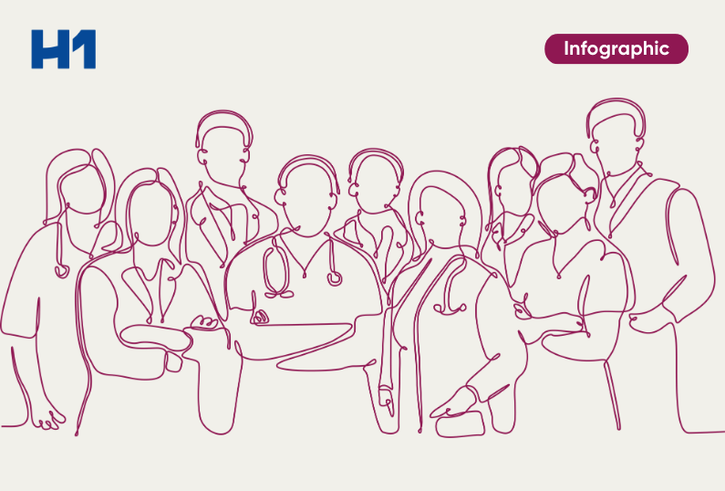 line art showing group of doctors standing together