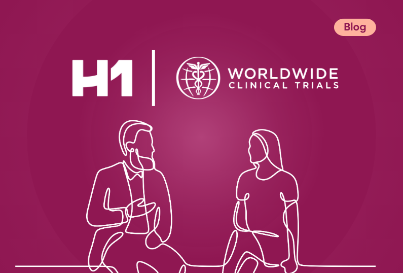 h1 and worldwide logos above line art of a man and woman talking