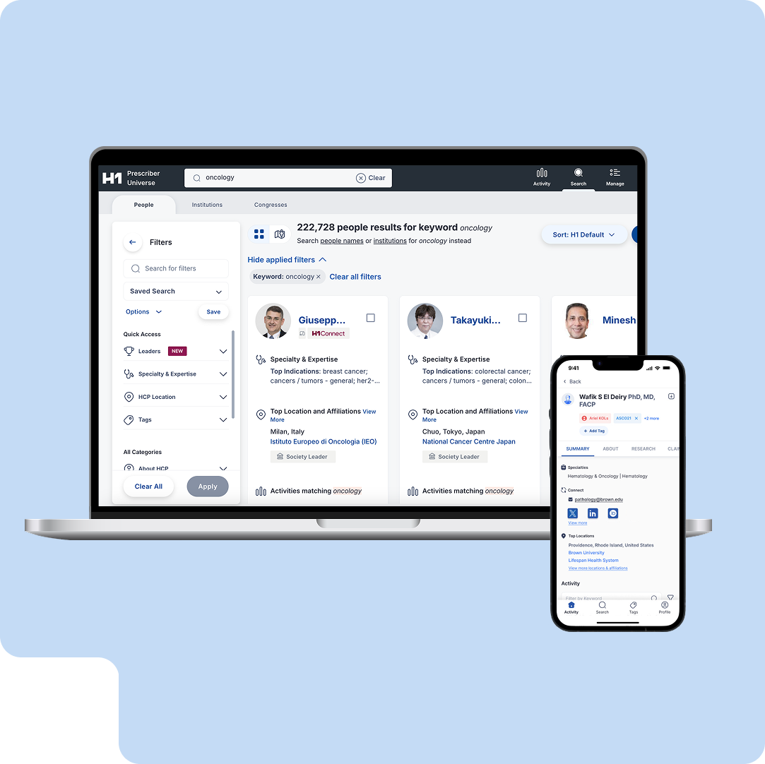 views of prescriber universe on desktop and mobile